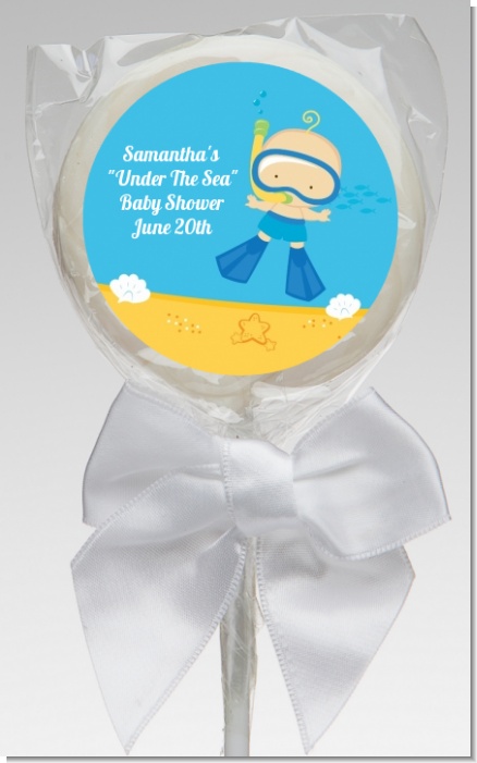 Under the Sea Baby Boy Snorkeling - Personalized Baby Shower Lollipop Favors