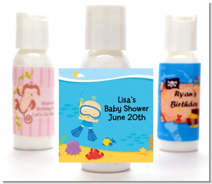 Under the Sea Baby Boy Snorkeling - Personalized Baby Shower Lotion Favors