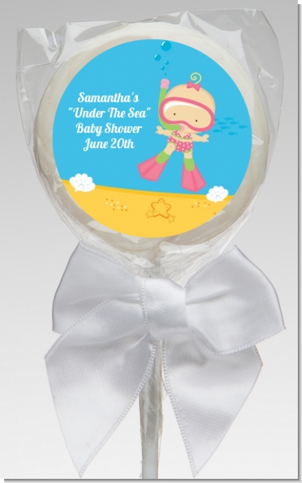 Under the Sea Baby Girl Snorkeling - Personalized Baby Shower Lollipop Favors