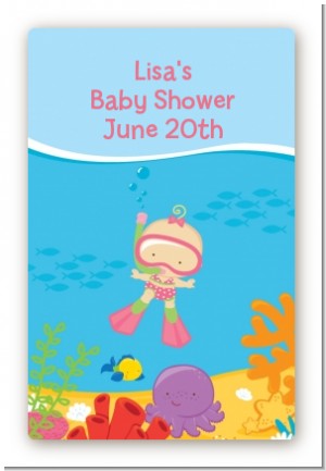Under the Sea Baby Girl Snorkeling - Custom Large Rectangle Baby Shower Sticker/Labels