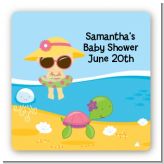 Beach Baby Girl - Square Personalized Baby Shower Sticker Labels