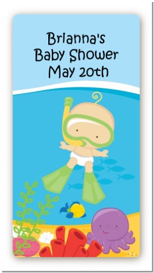 Under the Sea Baby Snorkeling - Custom Rectangle Baby Shower Sticker/Labels