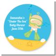 Under the Sea Baby Snorkeling - Round Personalized Baby Shower Sticker Labels thumbnail