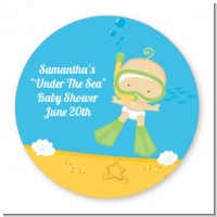 Under the Sea Baby Snorkeling - Round Personalized Baby Shower Sticker Labels