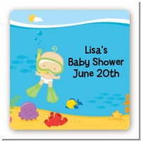 Under the Sea Baby Snorkeling - Square Personalized Baby Shower Sticker Labels