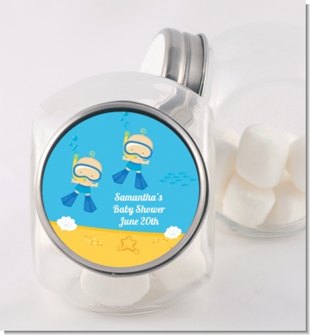 Under the Sea Baby Twin Boys Snorkeling - Personalized Baby Shower Candy Jar