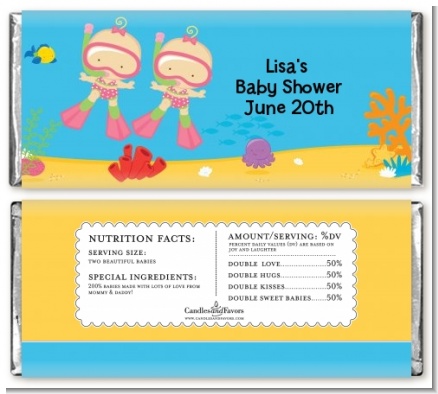 Under the Sea Baby Twin Girls Snorkeling - Personalized Baby Shower Candy Bar Wrappers