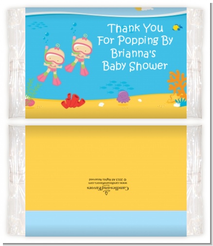 Under the Sea Baby Twin Girls Snorkeling - Personalized Popcorn Wrapper Baby Shower Favors