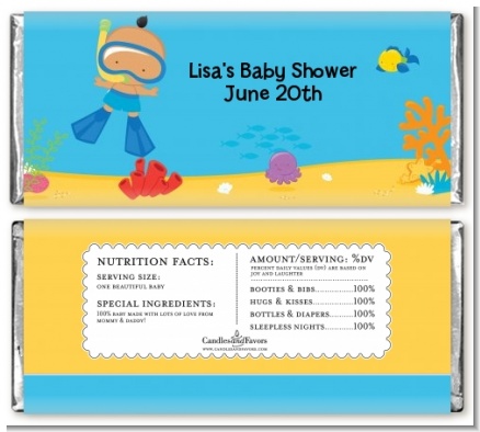 Under the Sea Hispanic Baby Boy Snorkeling - Personalized Baby Shower Candy Bar Wrappers