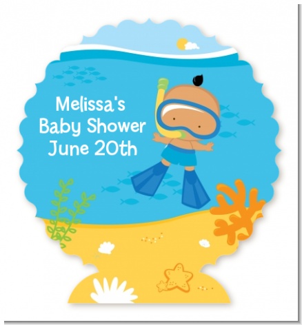 Under the Sea Hispanic Baby Boy Snorkeling - Personalized Baby Shower Centerpiece Stand