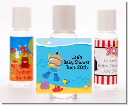 Under the Sea Hispanic Baby Boy Snorkeling - Personalized Baby Shower Hand Sanitizers Favors