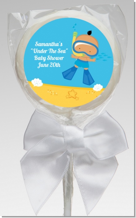 Under the Sea Hispanic Baby Boy Snorkeling - Personalized Baby Shower Lollipop Favors