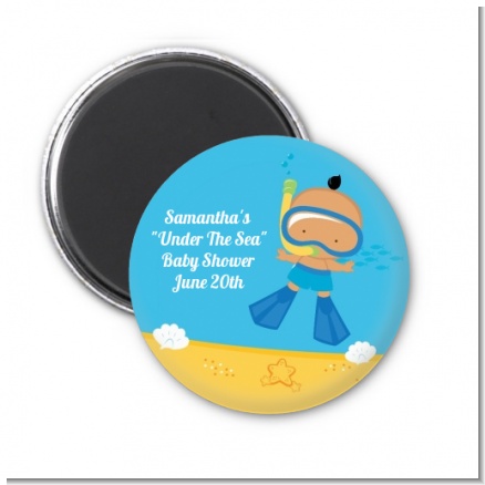 Under the Sea Hispanic Baby Boy Snorkeling - Personalized Baby Shower Magnet Favors