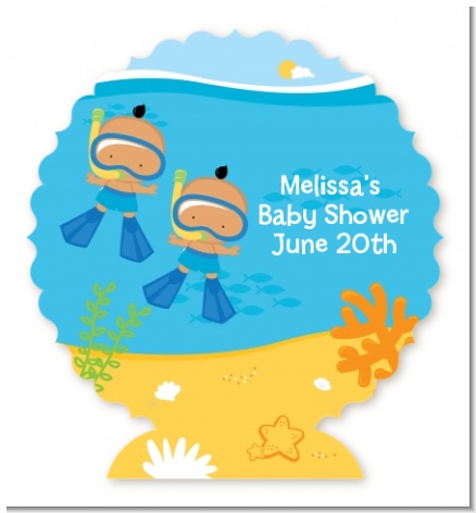 Under the Sea Hispanic Baby Boy Twins Snorkeling - Personalized Baby Shower Centerpiece Stand