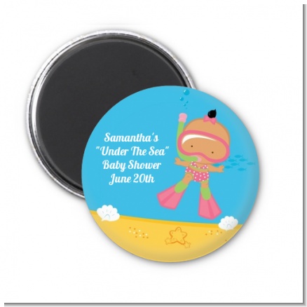 Under the Sea Hispanic Baby Girl Snorkeling - Personalized Baby Shower Magnet Favors