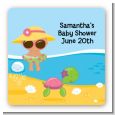 Beach Baby Hispanic Girl - Square Personalized Baby Shower Sticker Labels thumbnail