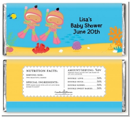 Under the Sea Hispanic Baby Girl Twins Snorkeling - Personalized Baby Shower Candy Bar Wrappers