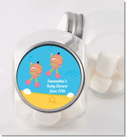 Under the Sea Hispanic Baby Girl Twins Snorkeling - Personalized Baby Shower Candy Jar