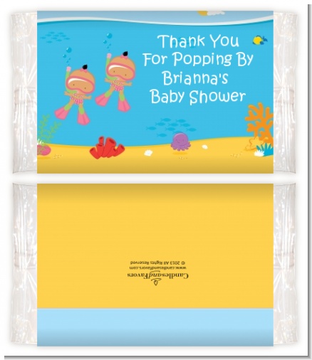 Under the Sea Hispanic Baby Girl Twins Snorkeling - Personalized Popcorn Wrapper Baby Shower Favors