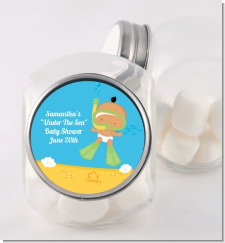 Under the Sea Hispanic Baby Snorkeling - Personalized Baby Shower Candy Jar
