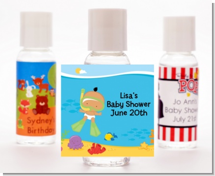Under the Sea Hispanic Baby Snorkeling - Personalized Baby Shower Hand Sanitizers Favors