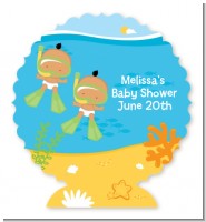 Under the Sea Hispanic Baby Twins Snorkeling - Personalized Baby Shower Centerpiece Stand