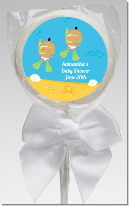 Under the Sea Hispanic Baby Twins Snorkeling - Personalized Baby Shower Lollipop Favors