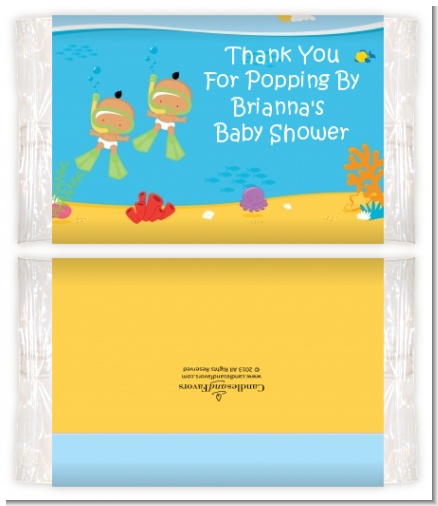 Under the Sea Hispanic Baby Twins Snorkeling - Personalized Popcorn Wrapper Baby Shower Favors