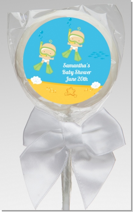 Under the Sea Twin Babies Snorkeling - Personalized Baby Shower Lollipop Favors