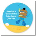 Under the Sea African American Baby Boy Snorkeling - Round Personalized Baby Shower Sticker Labels thumbnail