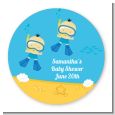 Under the Sea African American Baby Boy Twins Snorkeling - Round Personalized Baby Shower Sticker Labels thumbnail