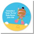 Under the Sea African American Baby Girl Snorkeling - Round Personalized Baby Shower Sticker Labels thumbnail