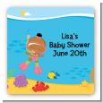 Under the Sea African American Baby Girl Snorkeling - Square Personalized Baby Shower Sticker Labels thumbnail