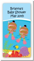 Under the Sea African American Baby Girl Twins Snorkeling - Custom Rectangle Baby Shower Sticker/Labels
