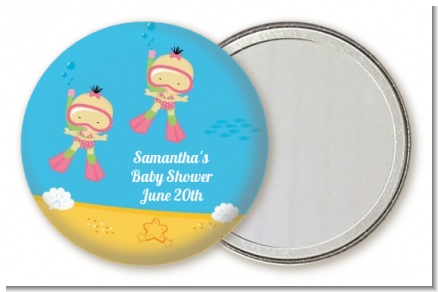 Under the Sea African American Baby Girl Twins Snorkeling - Personalized Baby Shower Pocket Mirror Favors