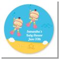 Under the Sea African American Baby Girl Twins Snorkeling - Round Personalized Baby Shower Sticker Labels thumbnail