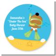Under the Sea African American Baby Snorkeling - Round Personalized Baby Shower Sticker Labels thumbnail