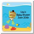 Under the Sea African American Baby Snorkeling - Square Personalized Baby Shower Sticker Labels thumbnail