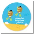 Under the Sea African American Baby Twins Snorkeling - Round Personalized Baby Shower Sticker Labels thumbnail