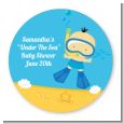 Under the Sea Asian Baby Boy Snorkeling - Round Personalized Baby Shower Sticker Labels thumbnail