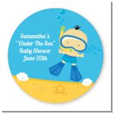 Under the Sea Asian Baby Boy Snorkeling - Round Personalized Baby Shower Sticker Labels