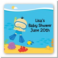 Under the Sea Asian Baby Boy Snorkeling - Square Personalized Baby Shower Sticker Labels