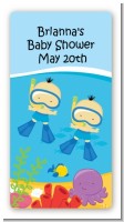 Under the Sea Asian Baby Boy Twins Snorkeling - Custom Rectangle Baby Shower Sticker/Labels