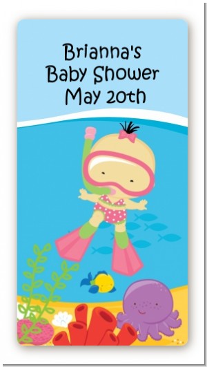 Under the Sea Asian Baby Girl Snorkeling - Custom Rectangle Baby Shower Sticker/Labels