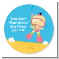 Under the Sea Asian Baby Girl Snorkeling - Round Personalized Baby Shower Sticker Labels thumbnail
