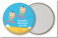 Under the Sea Asian Baby Girl Twins Snorkeling - Personalized Baby Shower Pocket Mirror Favors