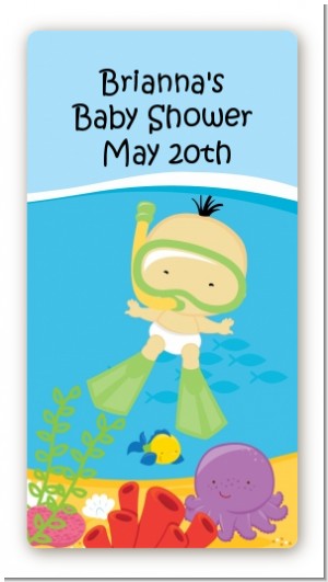 Under the Sea Asian Baby Snorkeling - Custom Rectangle Baby Shower Sticker/Labels