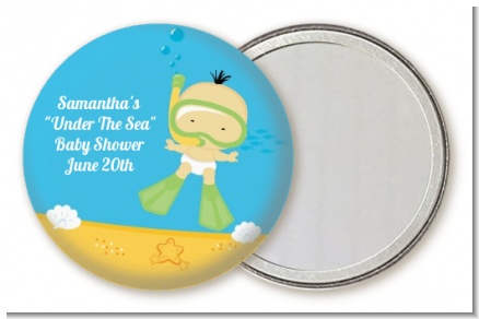 Under the Sea Asian Baby Snorkeling - Personalized Baby Shower Pocket Mirror Favors