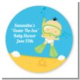 Under the Sea Asian Baby Snorkeling - Round Personalized Baby Shower Sticker Labels thumbnail