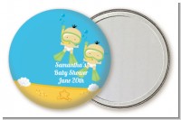 Under the Sea Asian Baby Twins Snorkeling - Personalized Baby Shower Pocket Mirror Favors